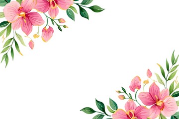 Fototapeta premium Pink Orchid Floral Corner Border with Gold Accents