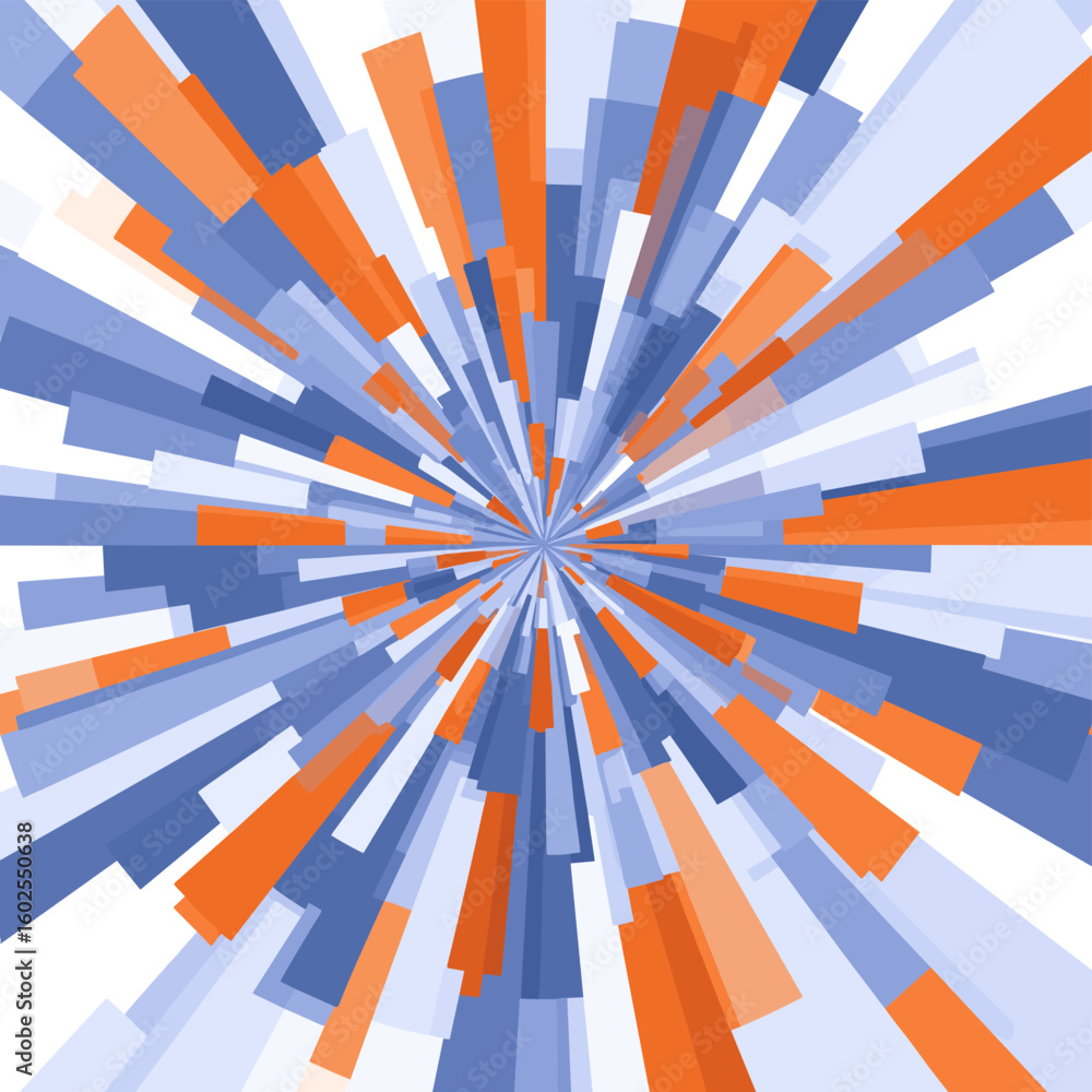 Poster abstract radial pattern with blue and orange rectangular shapes