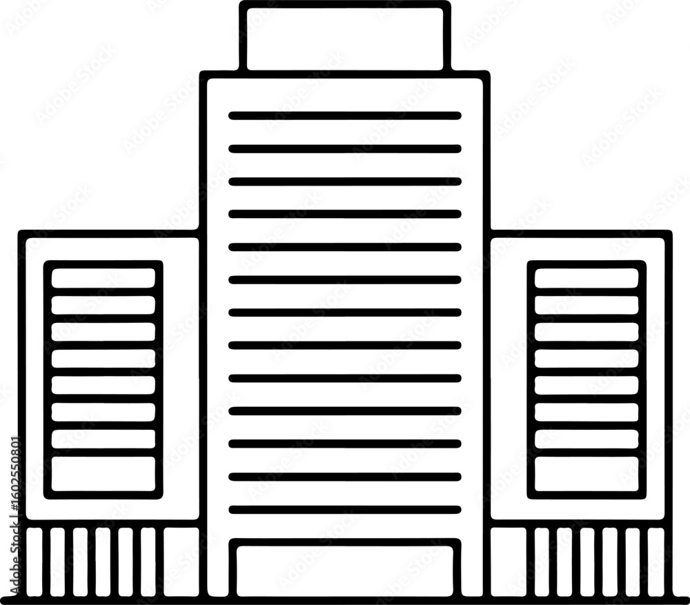 Aufkleber simple outline drawing of a modern office building with multiple floors and windows