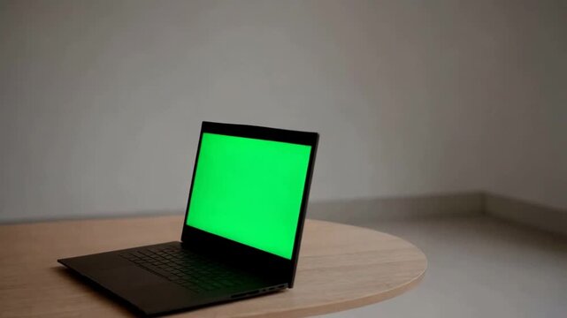 A laptop with green screen sitting on table animated chromakey background expression elements figure gesture depth design creative style motion illustration cartoonish frame composition