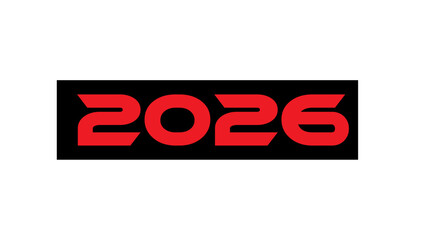 Modern Bold 2026 Typography Design with Red and White Numbers on Black Background – Futuristic New Year Graphic for Branding, Tech, and Event Promotion