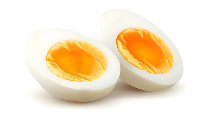 Boiled egg halves with soft yolk on isolated background for breakfast illustration and cooking ingredients design