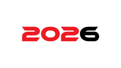 Modern Bold 2026 Typography Design with Red and White Numbers on Black Background – Futuristic New Year Graphic for Branding, Tech, and Event Promotion