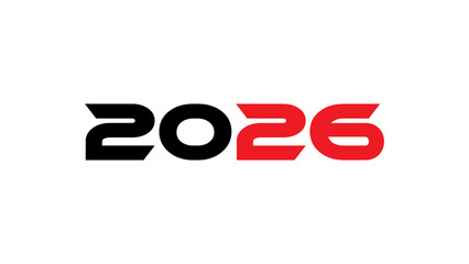 Modern Bold 2026 Typography Design with Red and White Numbers on Black Background – Futuristic New Year Graphic for Branding, Tech, and Event Promotion
