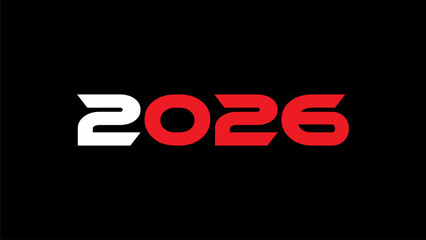 Modern Bold 2026 Typography Design with Red and White Numbers on Black Background – Futuristic New Year Graphic for Branding, Tech, and Event Promotion