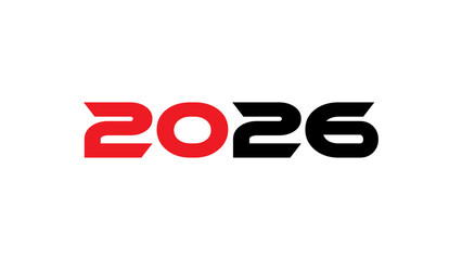 Modern Bold 2026 Typography Design with Red and White Numbers on Black Background – Futuristic New Year Graphic for Branding, Tech, and Event Promotion
