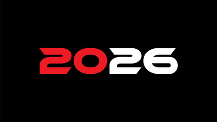 Modern Bold 2026 Typography Design with Red and White Numbers on Black Background – Futuristic New Year Graphic for Branding, Tech, and Event Promotion