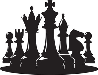 Silhouette of a chess set with king queen rook knight and pawns