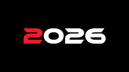 Modern Bold 2026 Typography Design with Red and White Numbers on Black Background – Futuristic New Year Graphic for Branding, Tech, and Event Promotion