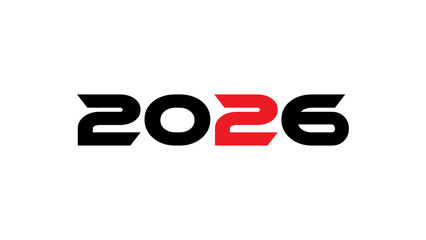 Modern Bold 2026 Typography Design with Red and White Numbers on Black Background – Futuristic New Year Graphic for Branding, Tech, and Event Promotion