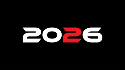 Modern Bold 2026 Typography Design with Red and White Numbers on Black Background – Futuristic New Year Graphic for Branding, Tech, and Event Promotion