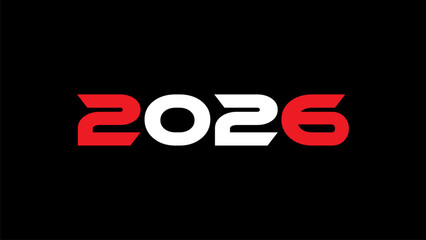 Modern Bold 2026 Typography Design with Red and White Numbers on Black Background – Futuristic New Year Graphic for Branding, Tech, and Event Promotion