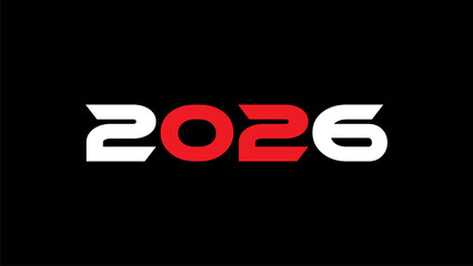 Modern Bold 2026 Typography Design with Red and White Numbers on Black Background – Futuristic New Year Graphic for Branding, Tech, and Event Promotion