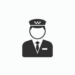 Silhouette of a taxi driver in formal attire,  simple icon graphic.