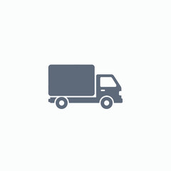 Simple, flat vector icon of a delivery truck in gray, facing right, on a white background.