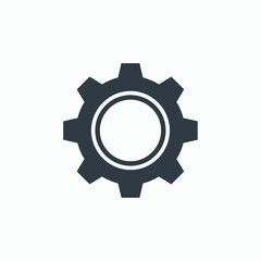 Simple, dark gray gear icon on a light background.