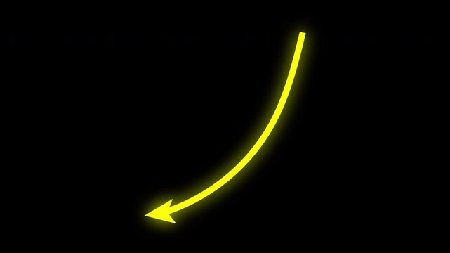 simple yellow arrow glowing. Down arrow line animation. 4k