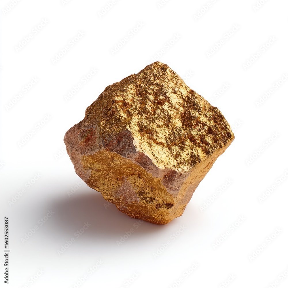 Poster A Close-Up View of a Natural Gold Nugget with Unique Texture and Brilliant Shimmer on a Clean White Background