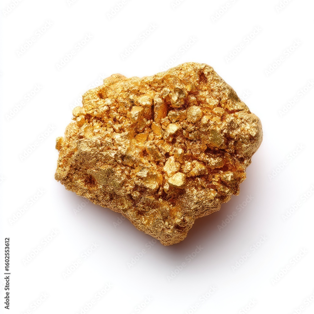 Poster natural gold nugget with unique texture and vibrant golden hue isolated on white background for mini