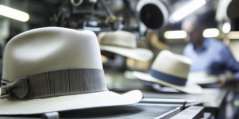 Close-up view of skilled hat making process in workshop Generative AI