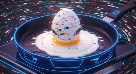 Egg in frying pan digital art futuristic design