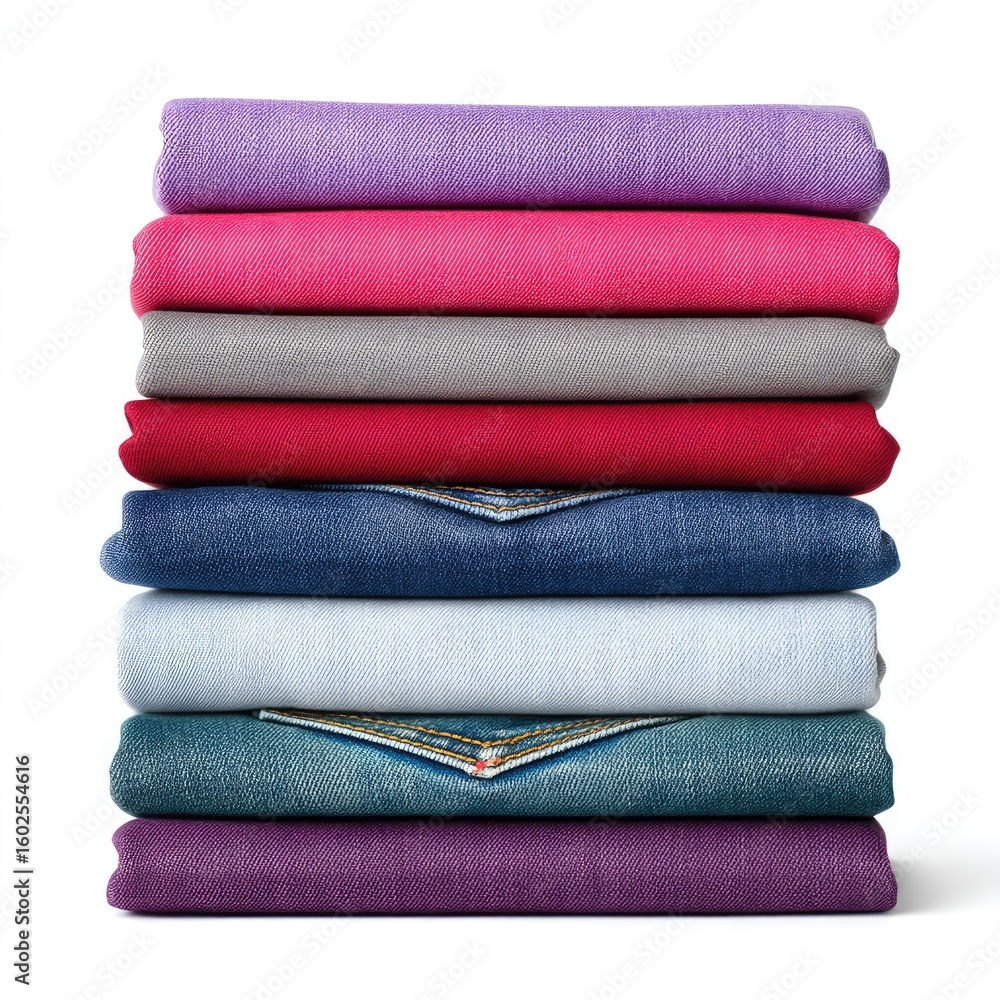 Poster vibrant stack of neatly folded fabrics in vivid colors arranged elegant and soft textiles for fashio