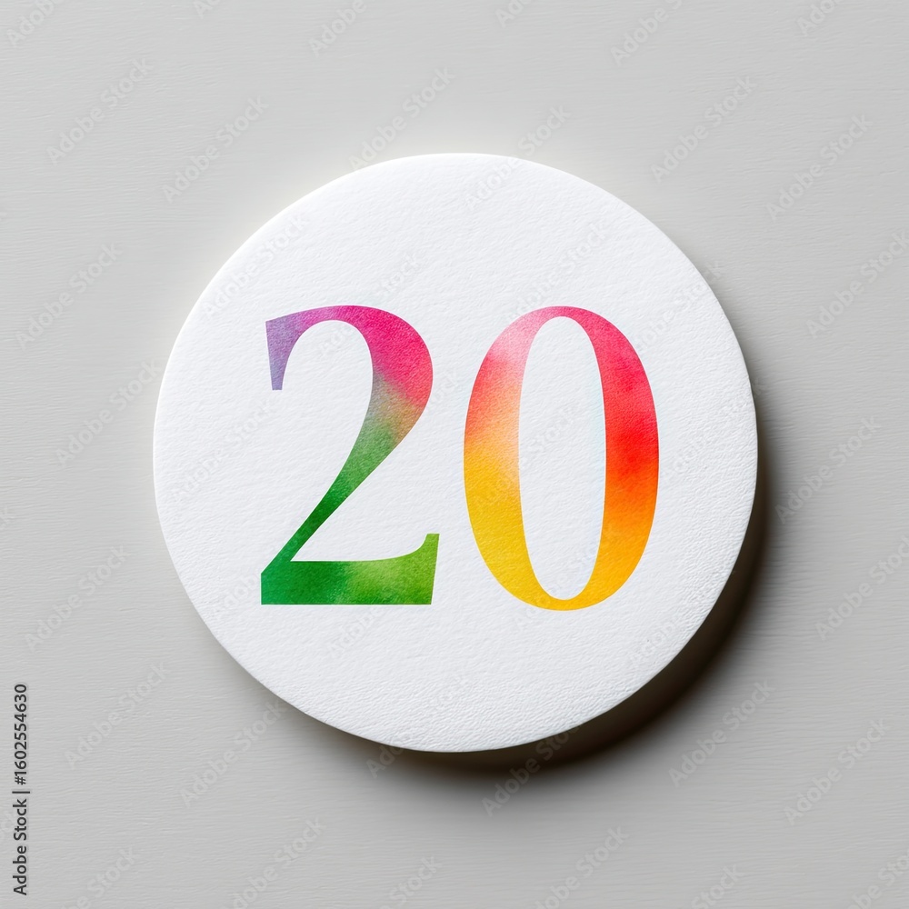 Poster bright and colorful circular design featuring bold number 20 on a simple background for celebration 