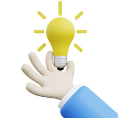 Light bulb hand holding, employee has a cool business idea, strategic planning and problem solving concept, work success, 3D illustration