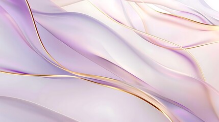 Fototapeta premium Fluid purple and white waves with gold lines create an elegant cosmetic brand background.