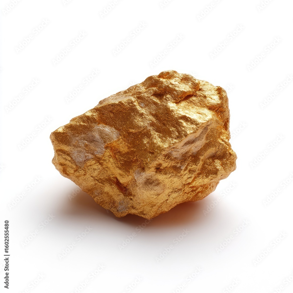 Poster a shiny nugget of natural gold with textured surface and unique form isolated on white background