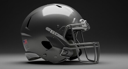 Gray Football Helmet with Metal Face Mask on Dark Background