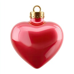 Obraz premium Glossy Red Heart-Shaped Ornament with Gold Accent for Holiday Decor and Festive Celebrations