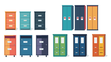 Office file cabinets icon vector graphic on white background, representing organized storage furniture with multiple drawers for documents, files, and office supplies, ideal for workplace, business,