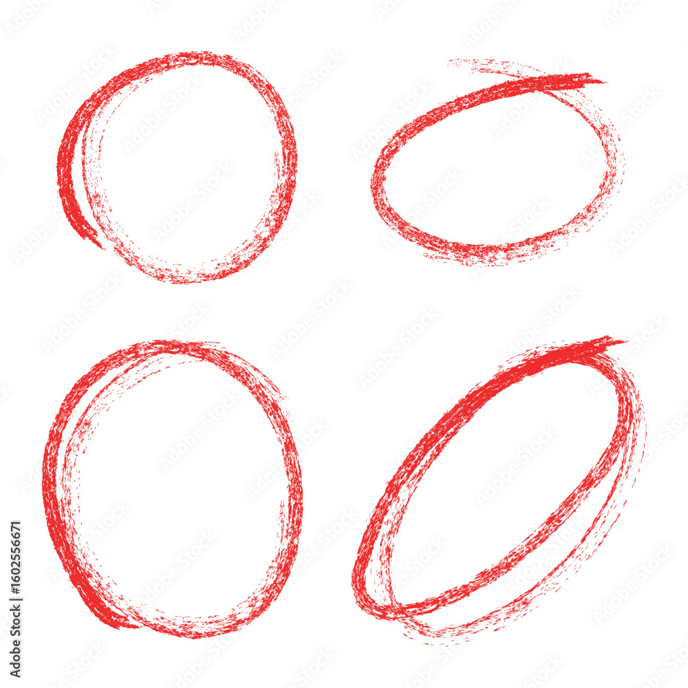Poster set of hand drawn red round circle scribbles highlighter design element