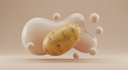 Potato with Beige Abstract Shapes Floating on Neutral Background