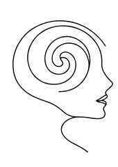 Abstract line art of woman's profile with spiral brain symbol