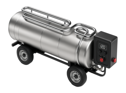 Bitumen tanker with heating coils and rear-mounted temperature control panel