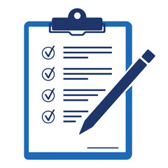 Content Writing and Checklist Icon – Blue Vector Clipboard with Pen and Document Checklist