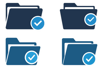 Folder with Check Icon Set – Vector Files and Document Symbol in Blue
