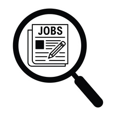 Job Search Icon – Vector Illustration of Newspaper and Magnifying Glass for Employment and Hiring