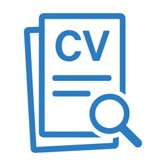 Job Search CV Icon – Blue Vector Resume Document with Magnifying Glass Symbol