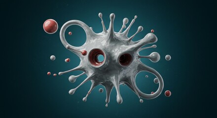 Abstract Spiky Sphere with Red Circles on Dark Teal Background