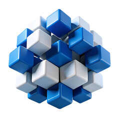 Obraz premium 3d geometric cube structure blue and white isolated on transparent background