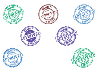 Fototapeta premium Quality Approved Rubber Stamp Collection, Certified Product Seal Vector Set