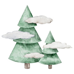 Watercolor Mist icon. Foggy forest illustration for children. Hand painted Weather art for girl or boy childish educational, nursery art. weather icons. Symbols for forecasts of meteorology's