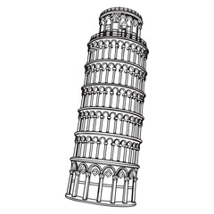 A vector illustration of the Leaning Silhouette Tower of Pisa. 