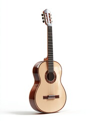 Obraz premium classic acoustic guitar standing upright, isolated white background