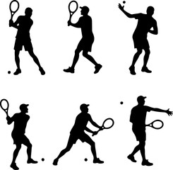  Young Tennis Players Silhouette Line-up