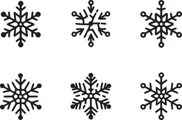 Six black snowflake icons on white background winter cold style vector illustration EPS file download