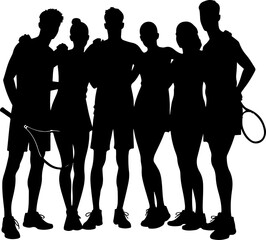  Young Tennis Players Silhouette Line-up